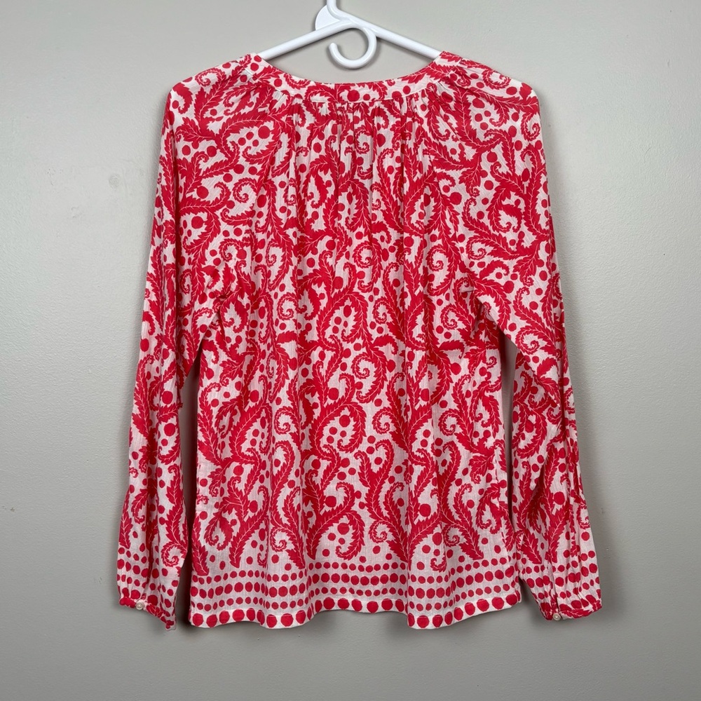 Boden Top Womens Size 4 Red/Orange White‎ Paisley Tassel Cotton Blouse - Picture 5 of 9